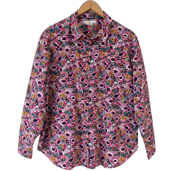 Boden Sienna Multicolored Pink Floral Button Up Shirt Sz 14 Casual Fun - Picture 1 of 7